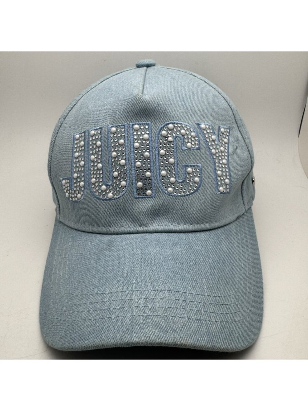 Juicy Couture Baseball Cap Hat Women's Light Blue Denim with Rhinestones